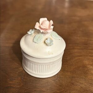Ceramic Trinket Box with Pink Rose